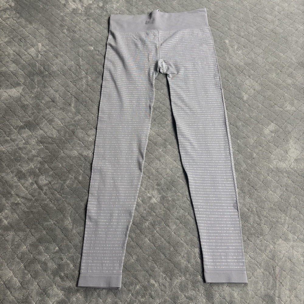 Athleta Shimmer Stripe Tight Leggings Gray Silver Stripe Women's Small